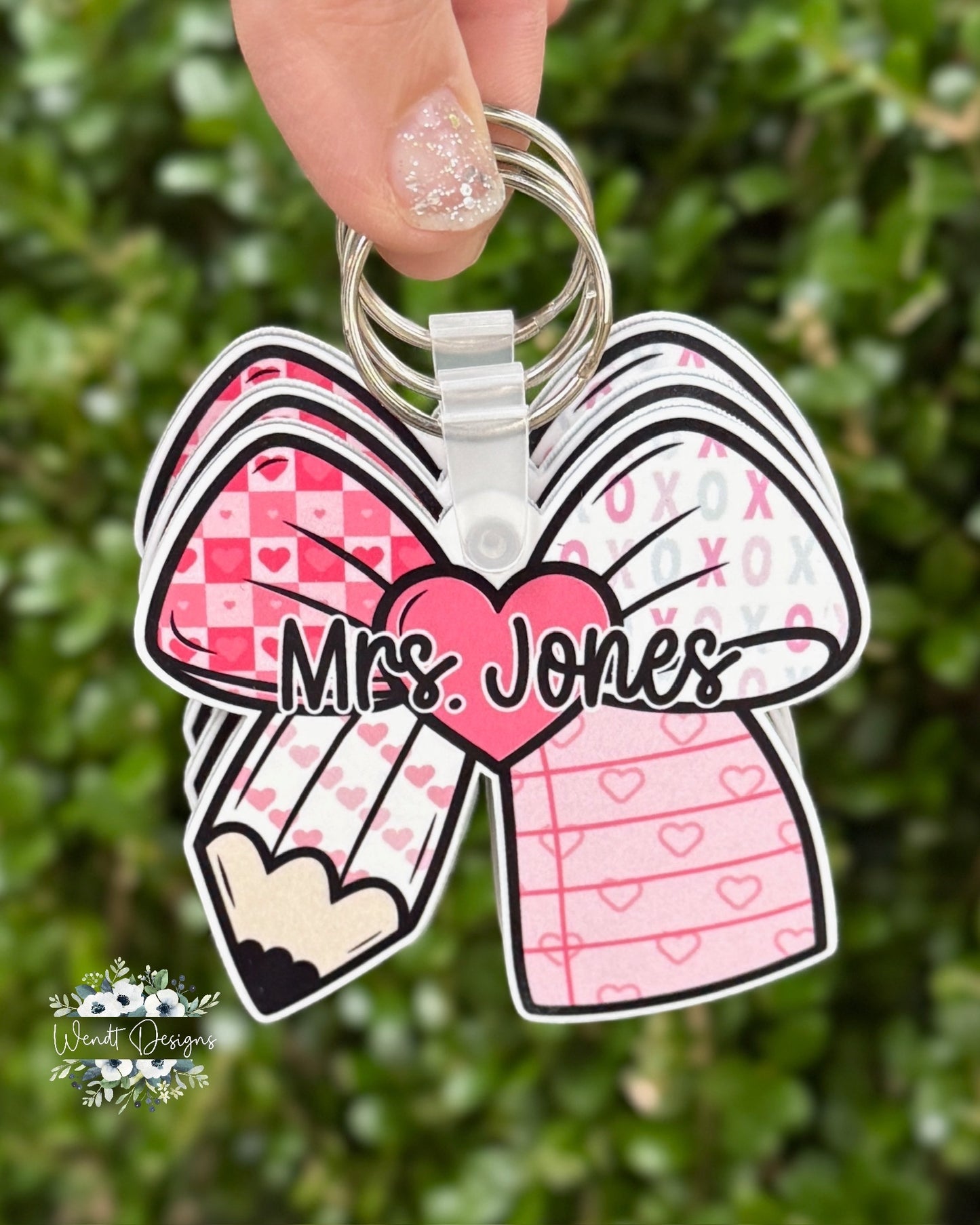 Valentine’s Day Themed Pencil Bow Keychain/Bag Tag