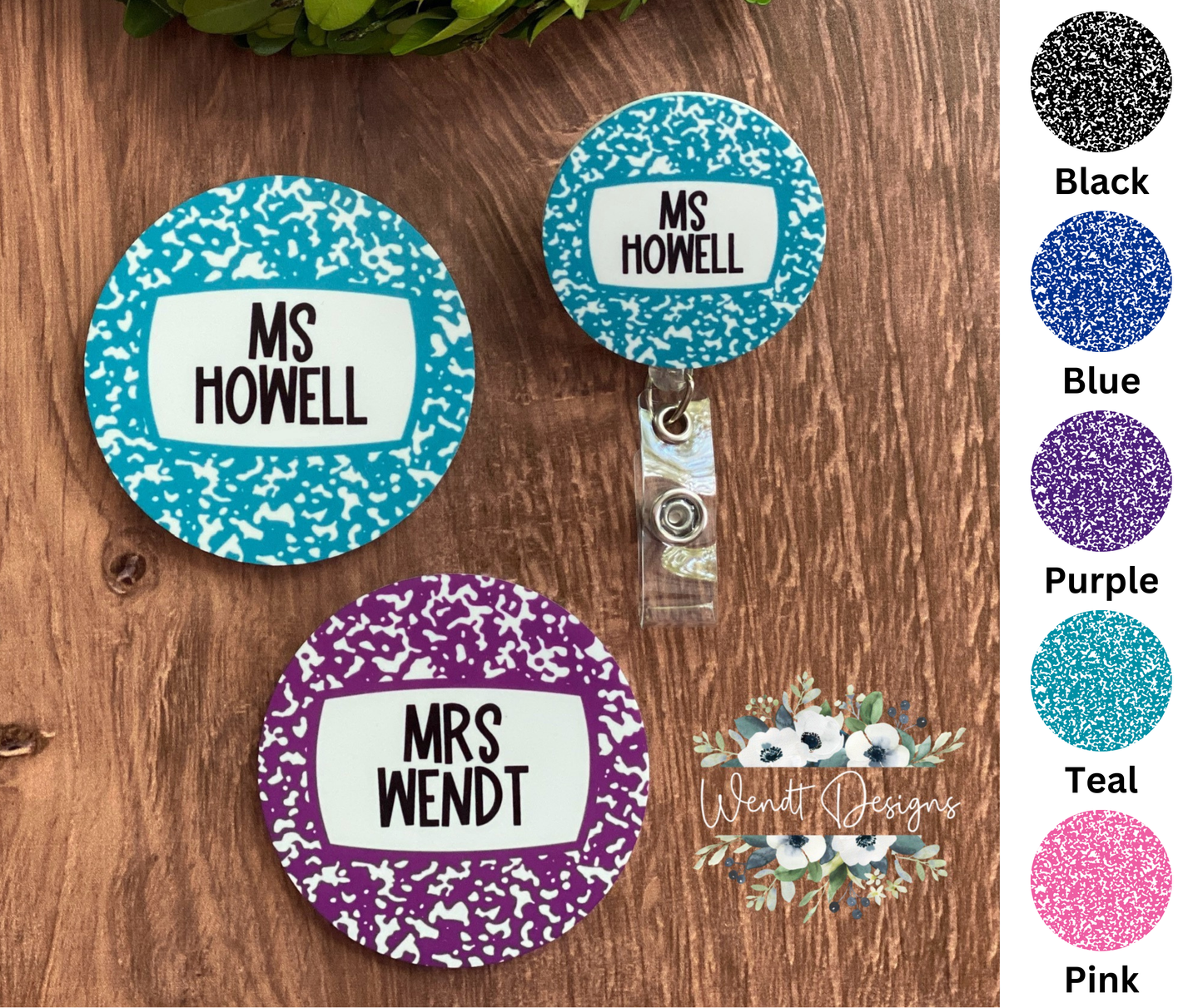 Composition Teacher Themed Magnets and Matching Badge Reel