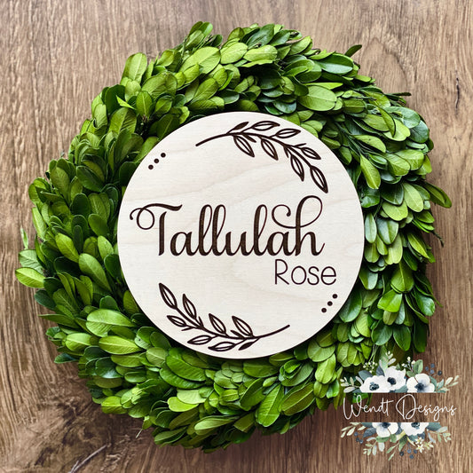 Floral Mini Name Round for Birth Announcement/Newborn Pictures - Fully Engraved