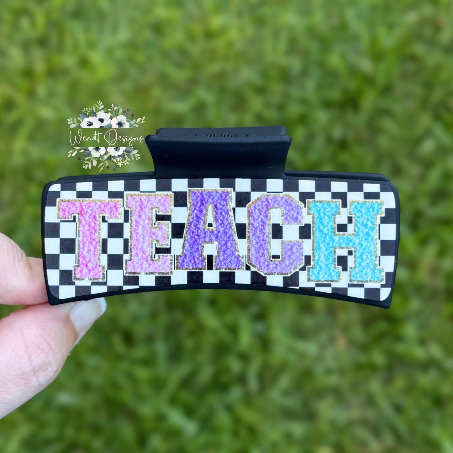 Checkered TEACH 4” Claw Clips