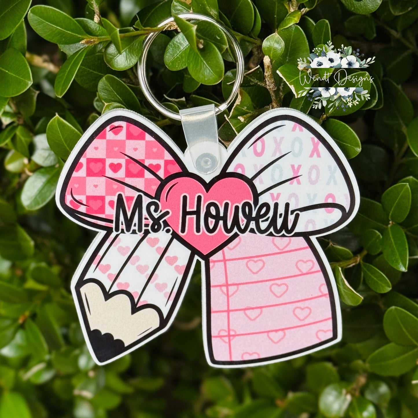 Valentine’s Day Themed Pencil Bow Keychain/Bag Tag