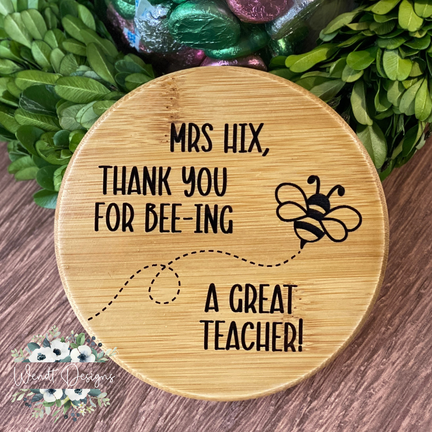 Engraved Candy and Desktop Jars - Glass Jar with Bamboo Lid