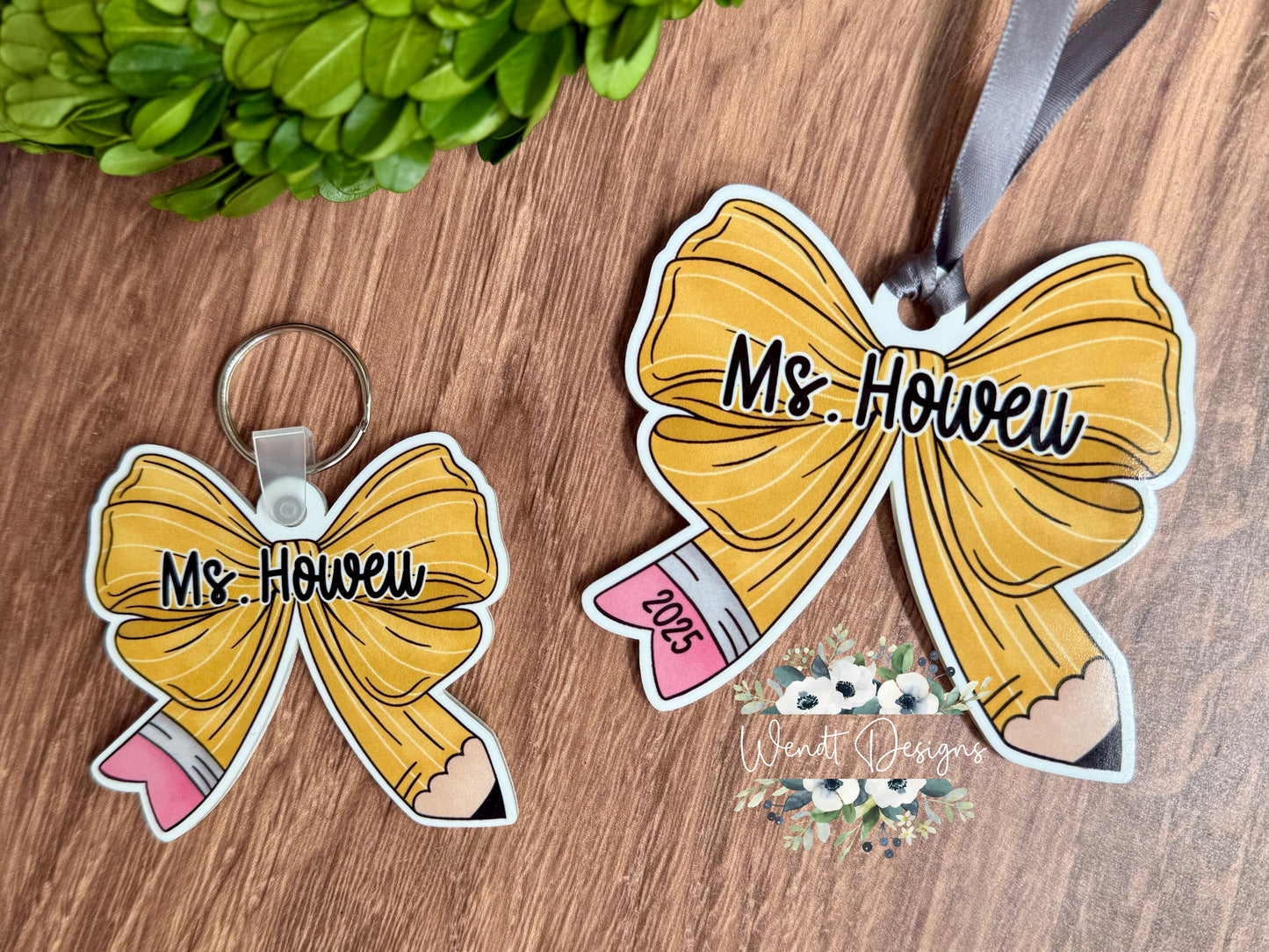 Pencil Bow Keychain or Ornament