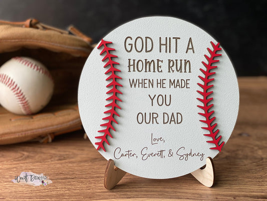 Father’s Day Baseball Sign - God Hit a Home Run - Any Name - WS