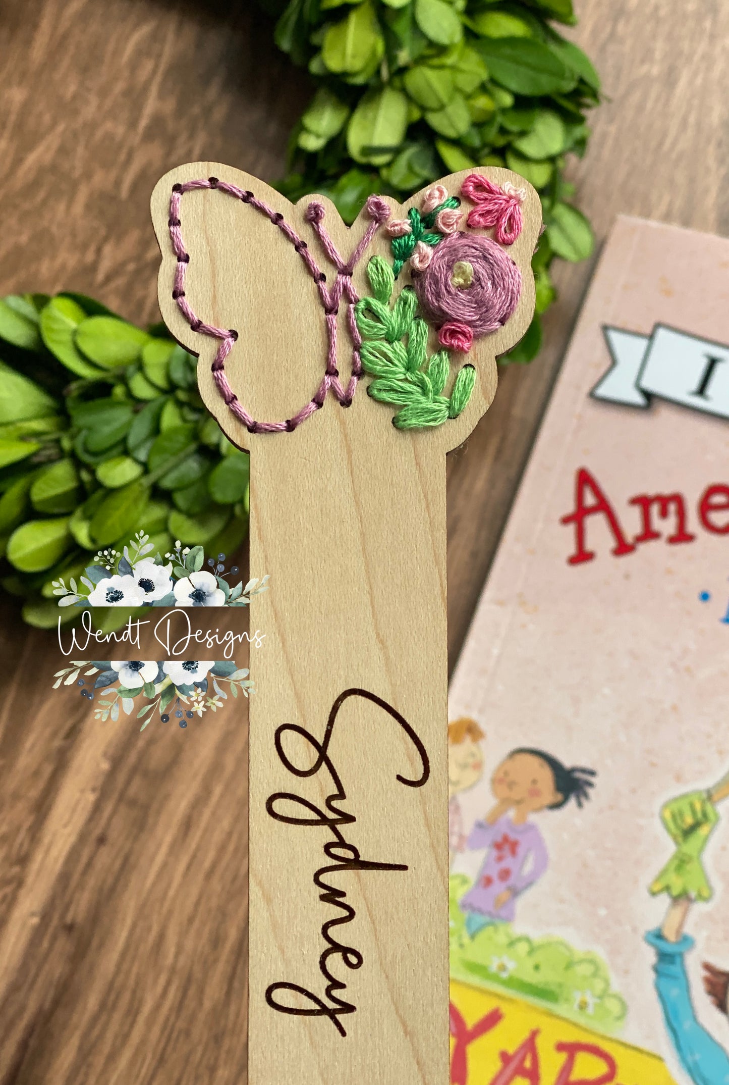 Hand Embroidered Butterfly Bookmark - Personalized