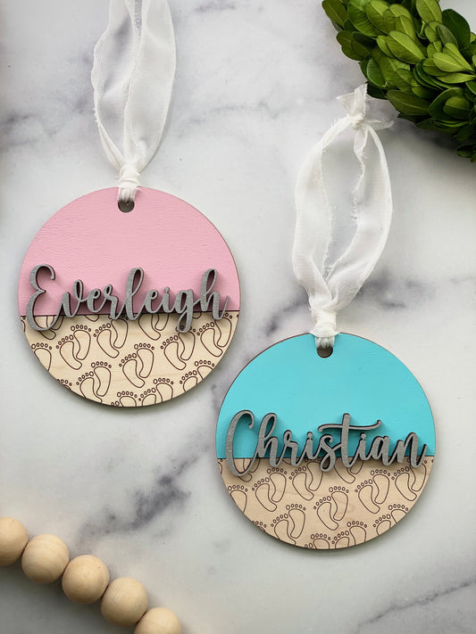 Baby's First Christmas Footprint Ornament with 3D Name
