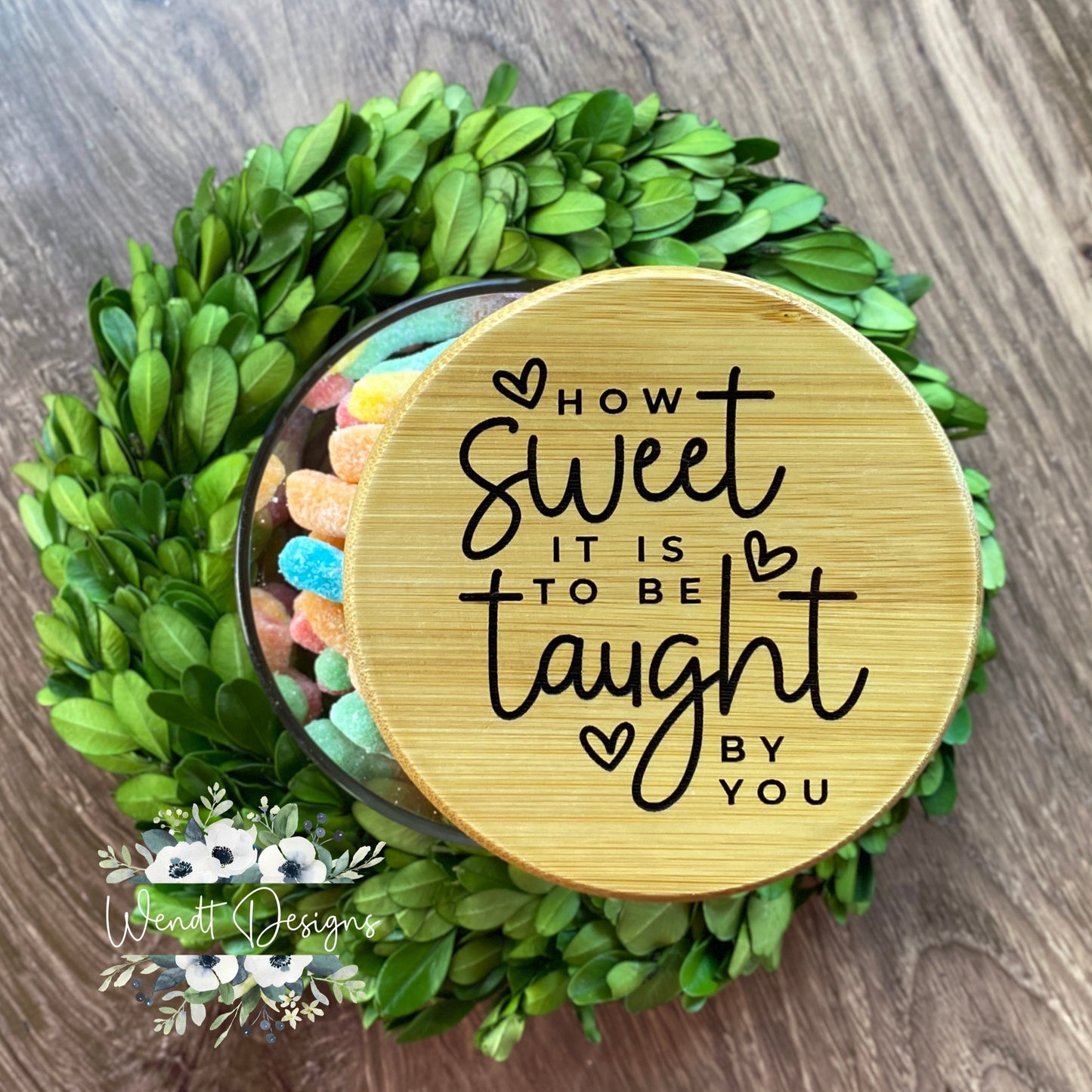 Engraved Candy and Desktop Jars - Glass Jar with Bamboo Lid