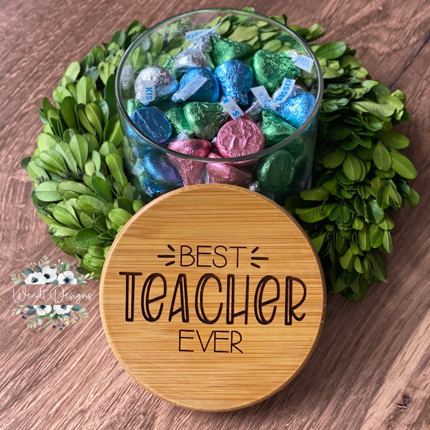 Engraved Candy and Desktop Jars - Glass Jar with Bamboo Lid
