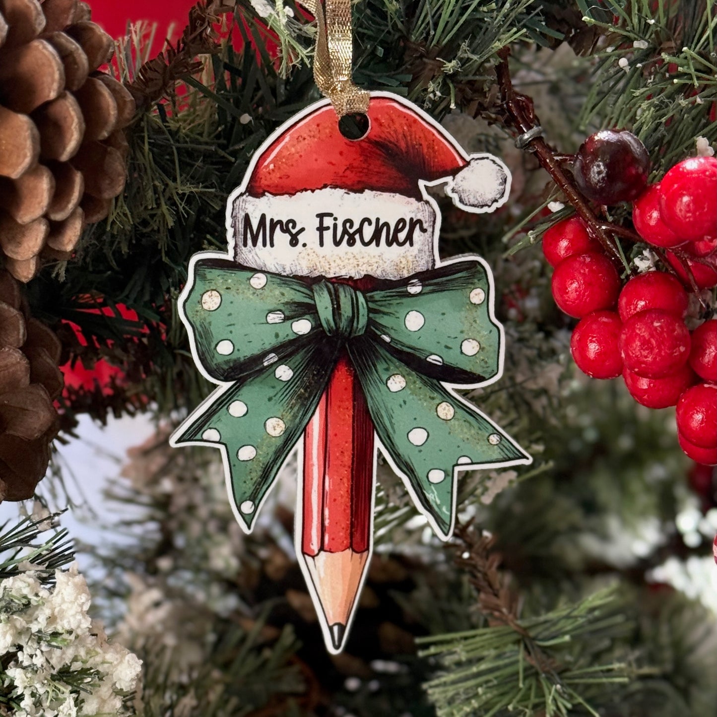 Santa Bow Teacher Ornament