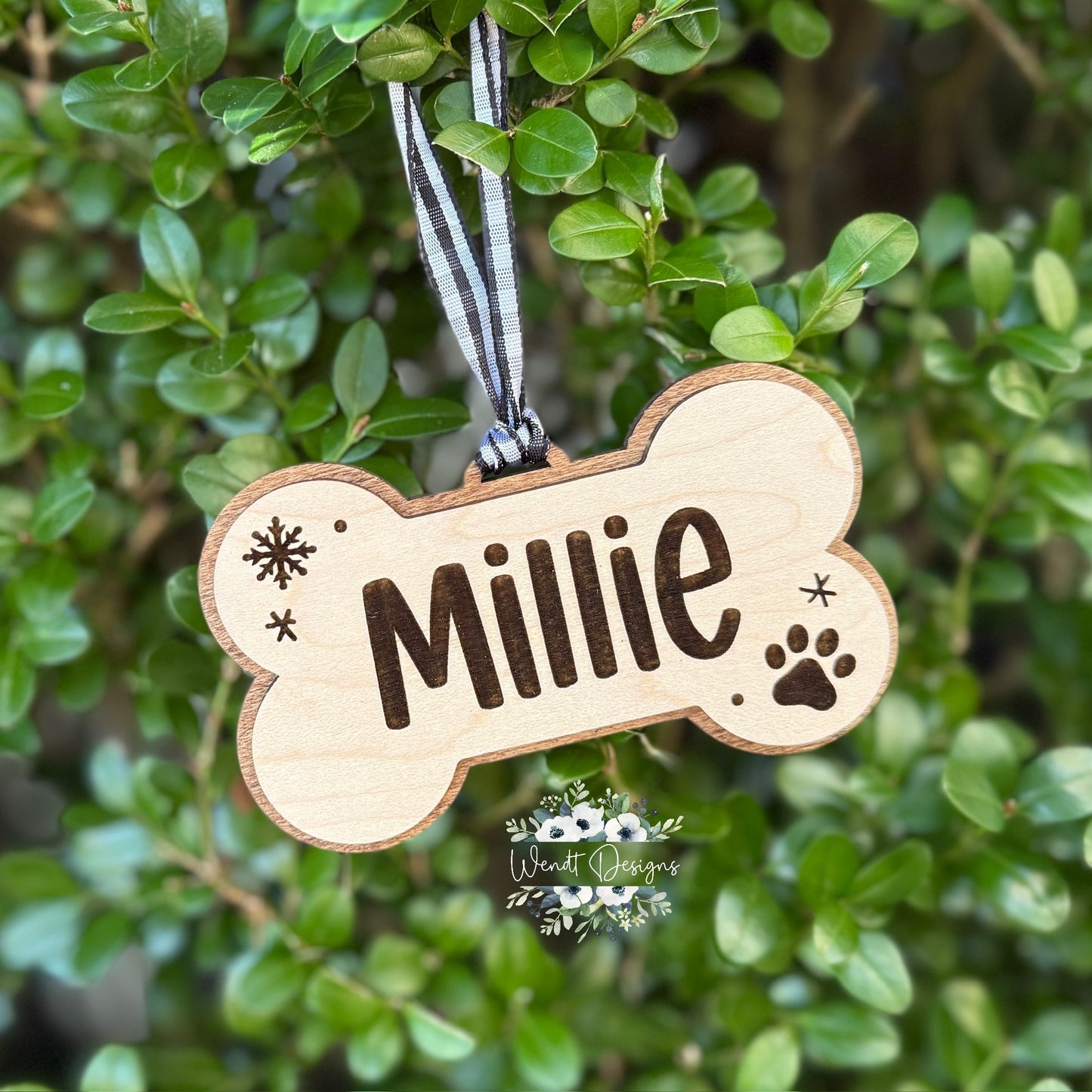 Personalized Wooden Dog Bone Ornament
