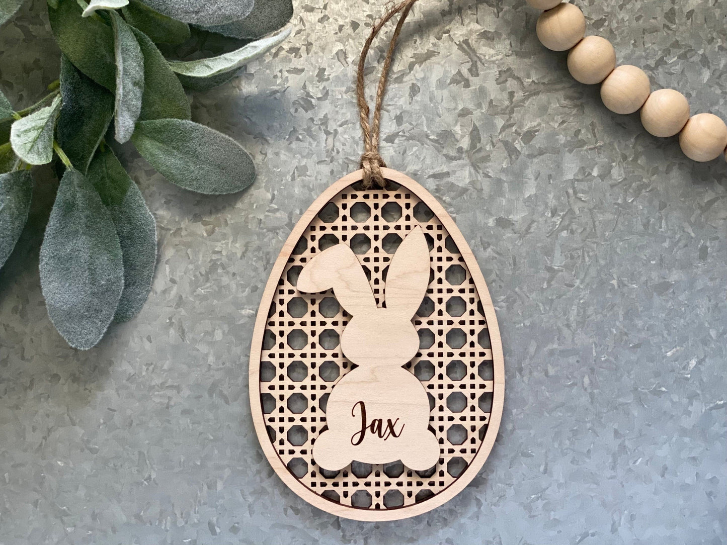 Rattan Easter Basket Tag with Engraved Name -WS