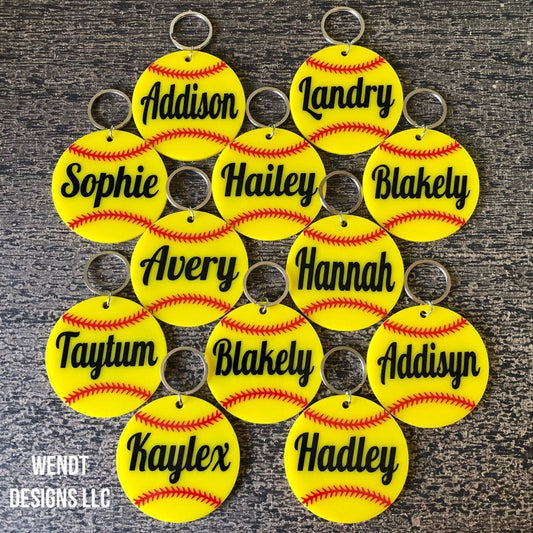 Personalized Softball Keychains, Softball Bag Tags