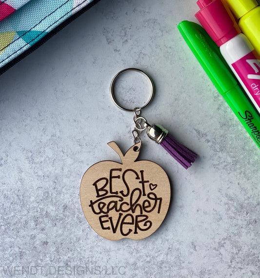 Best Teacher Ever Keychain, Engraved Keychains for Teachers, Teacher Gifts, Teacher Appreciation Gifts, Apple Keychain