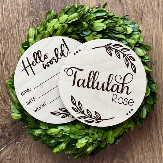 Personalized Mini Name Round AND Hello World Keepsake Set -Elegant Florals