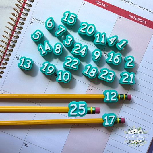 Numbered Pencil Toppers - Custom Colors - WS
