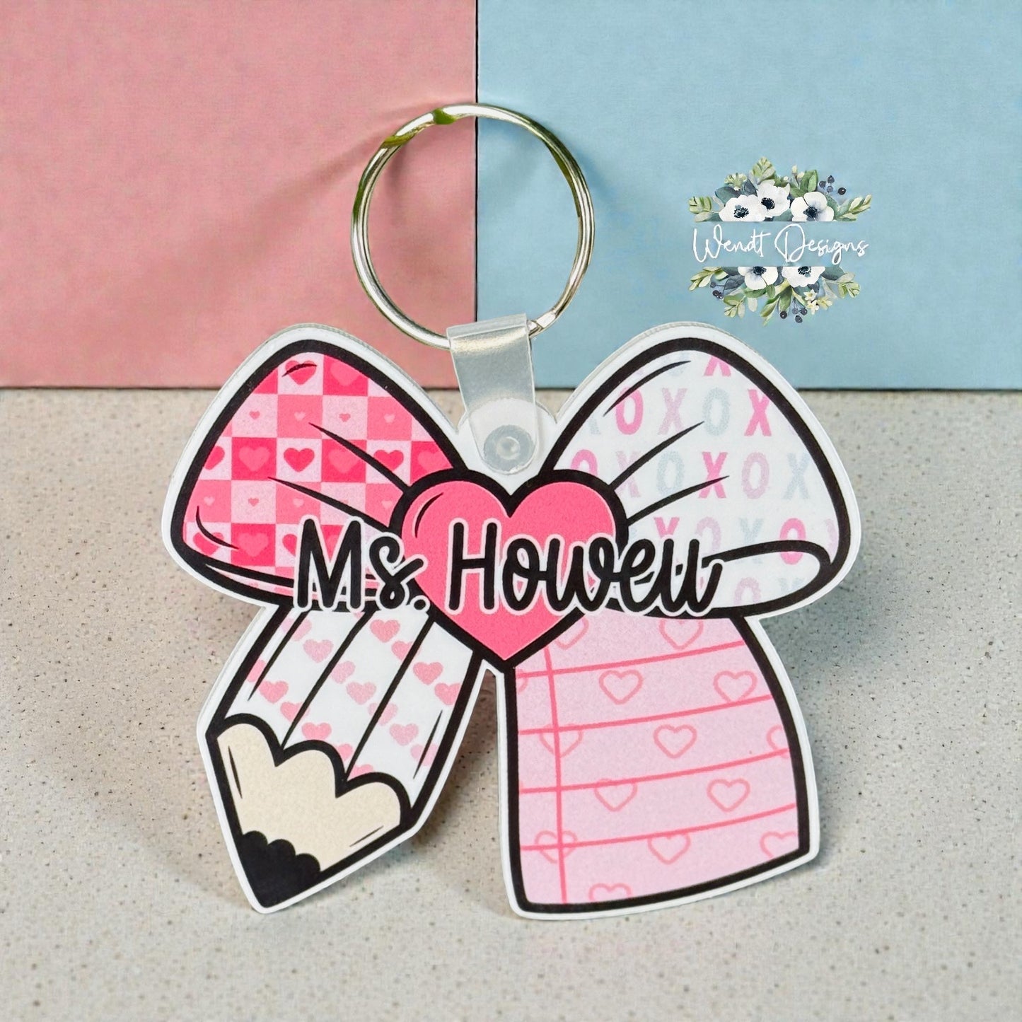 Valentine’s Day Themed Pencil Bow Keychain/Bag Tag