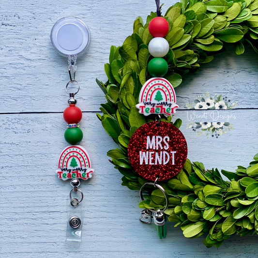 Christmas Rainbow Lanyard and Badge Reel