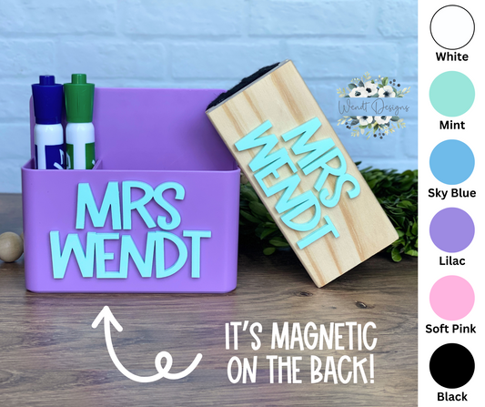 Personalized Magnetic Marker Caddy &amp; Matching Eraser - WS