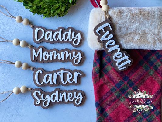 Acrylic and Maple Stocking Tags - Wholesale