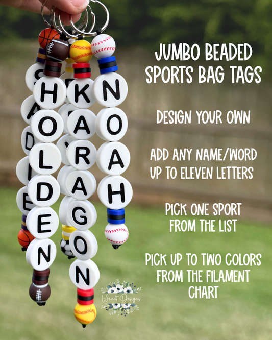 Jumbo Beaded Bag Tags - Sports Edition - WS