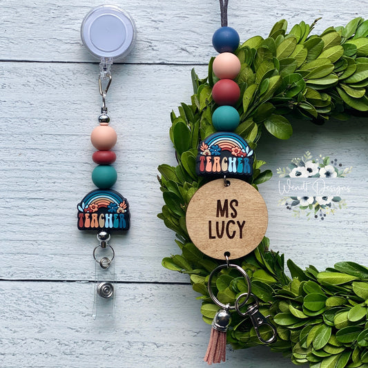 Boho Rainbow Lanyard and Badge Reel