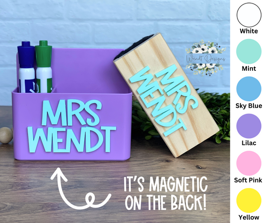 Personalized Magnetic Marker Caddy & Matching Eraser