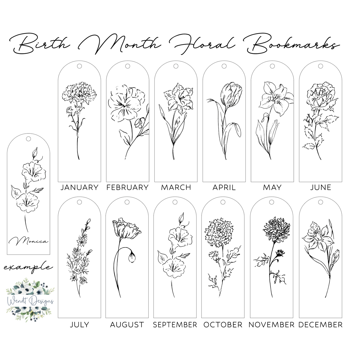 Birth Month Floral Bookmarks - Personalized