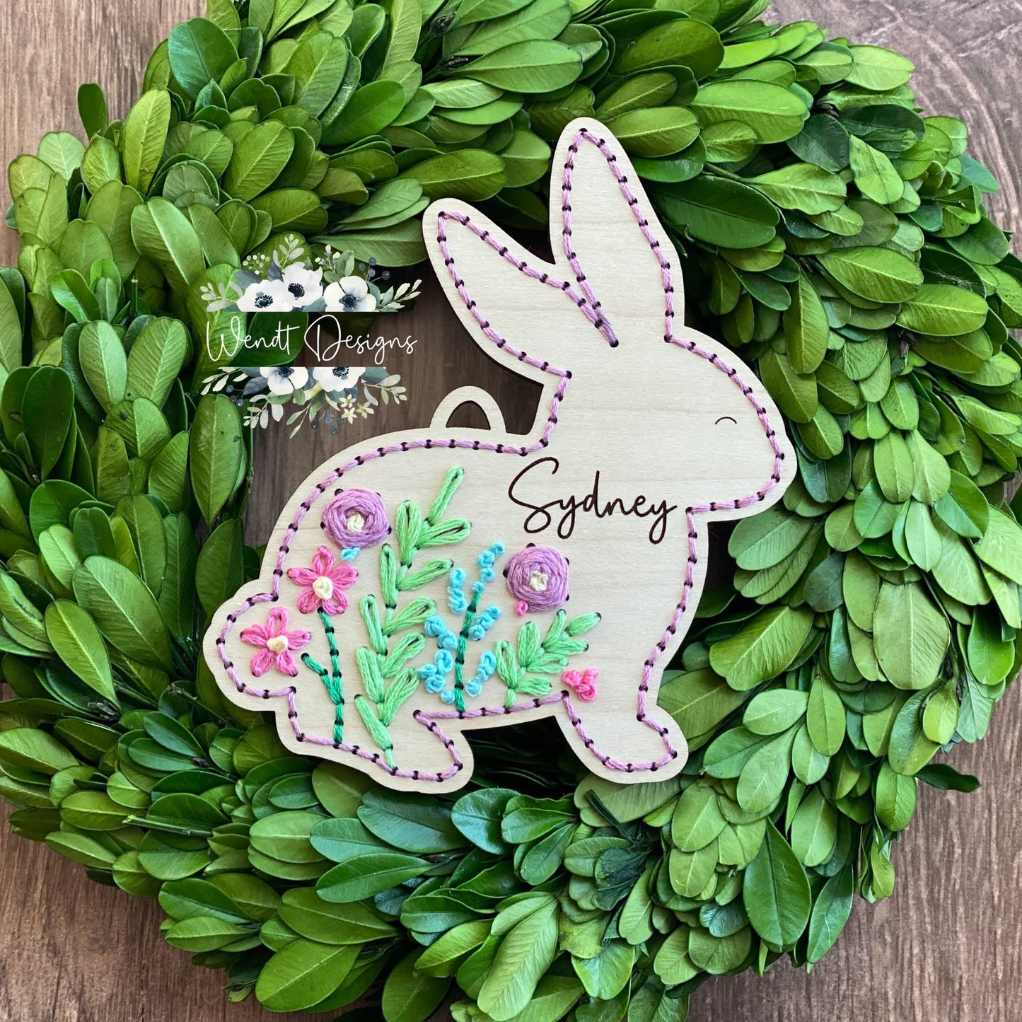 Hand Embroidered Bunny Tag - Personalized