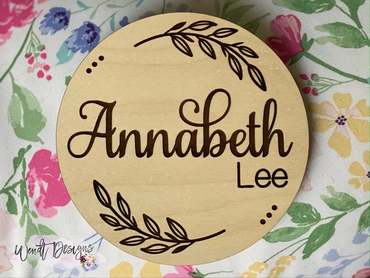 Floral Mini Name Round for Birth Announcement/Newborn Pictures - Fully Engraved