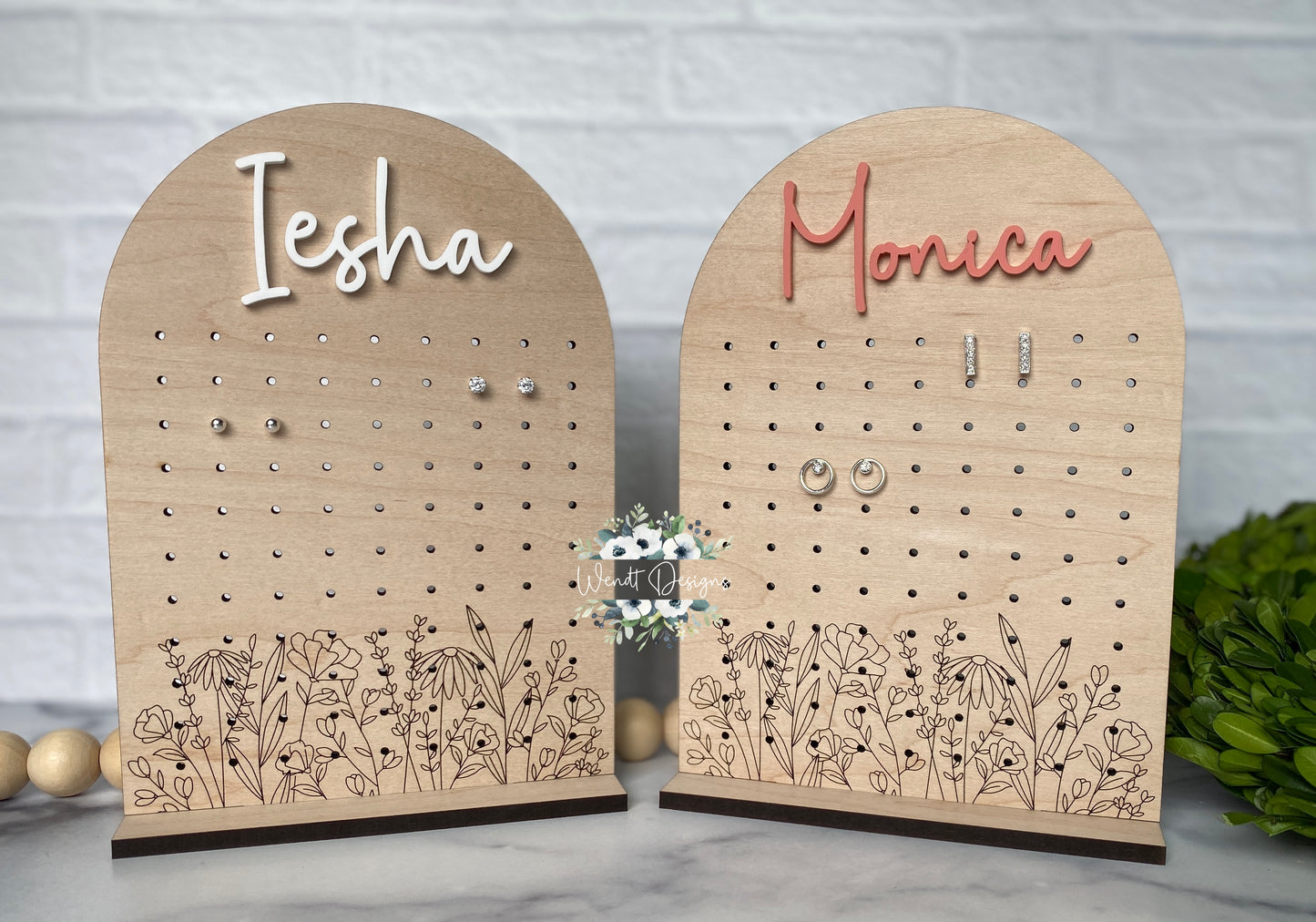 Floral Earring Organizer with Acrylic Name