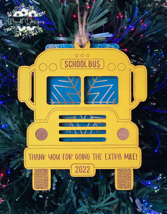 Extra Mile School Bus Gift Card Holder and Ornament