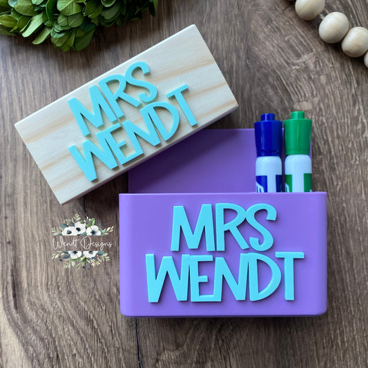 Personalized Magnetic Marker Caddy &amp; Matching Eraser - WS
