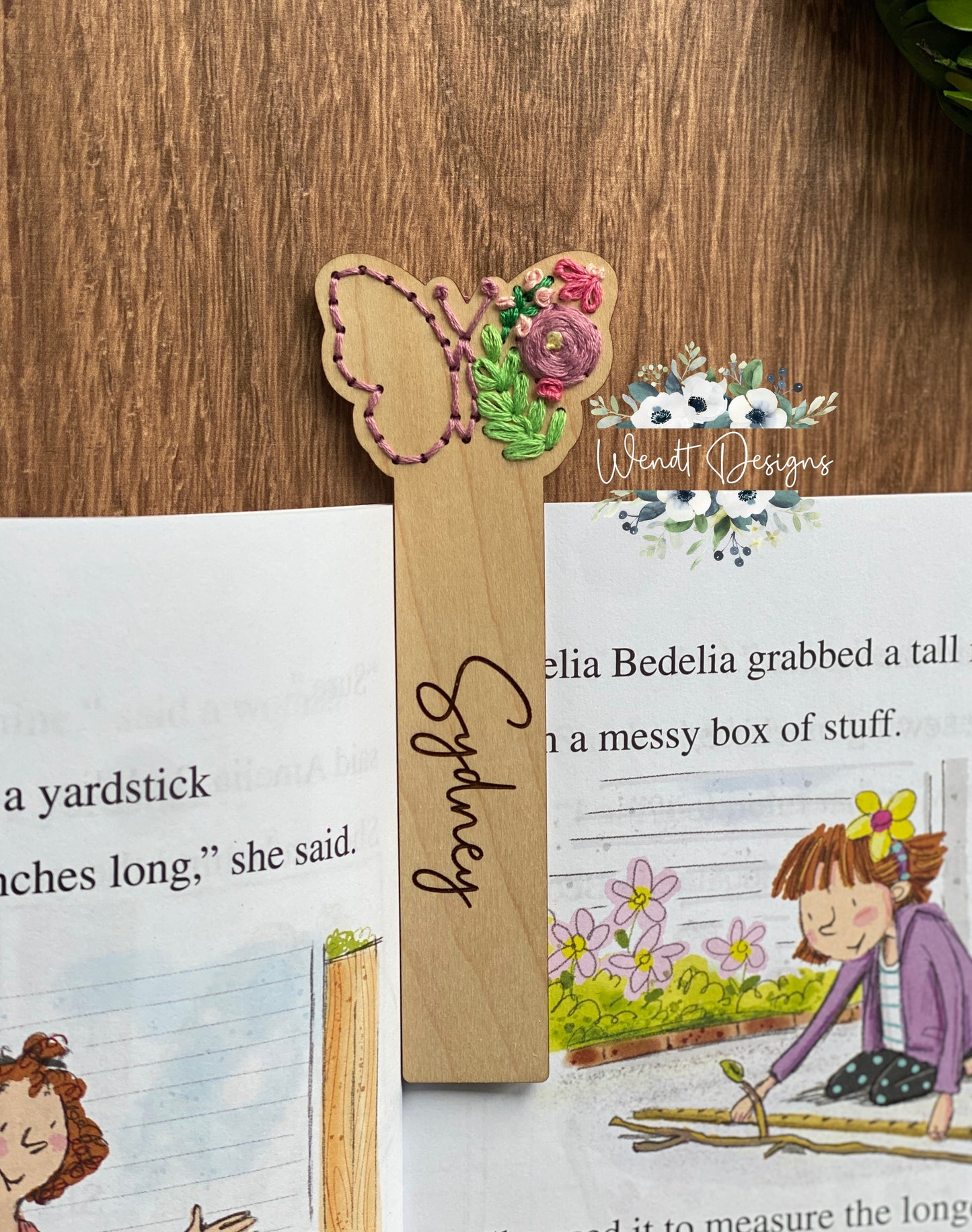 Hand Embroidered Butterfly Bookmark - Personalized