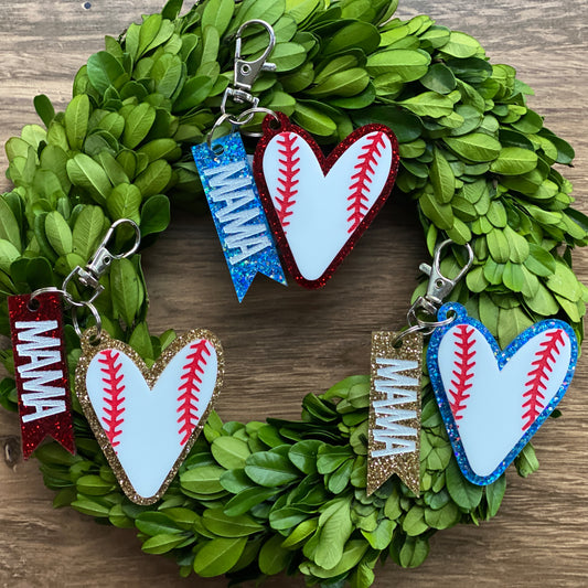 Baseball Mama Heart Keychain -WS