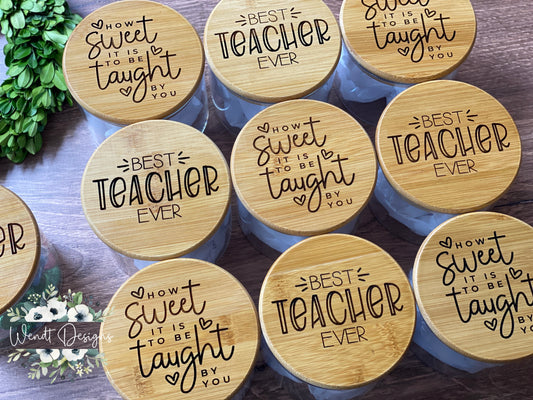Engraved Candy and Desktop Jars - Glass Jar with Bamboo Lid -WS