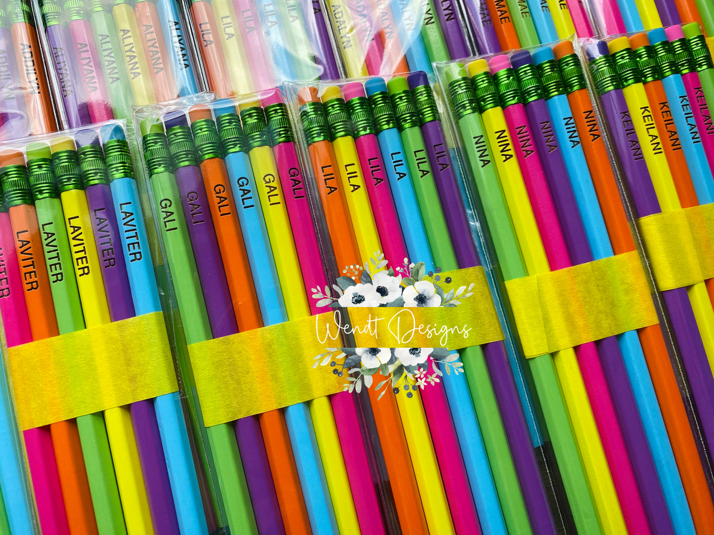 Engraved Pencils: Neon, Pastel, and Yellow