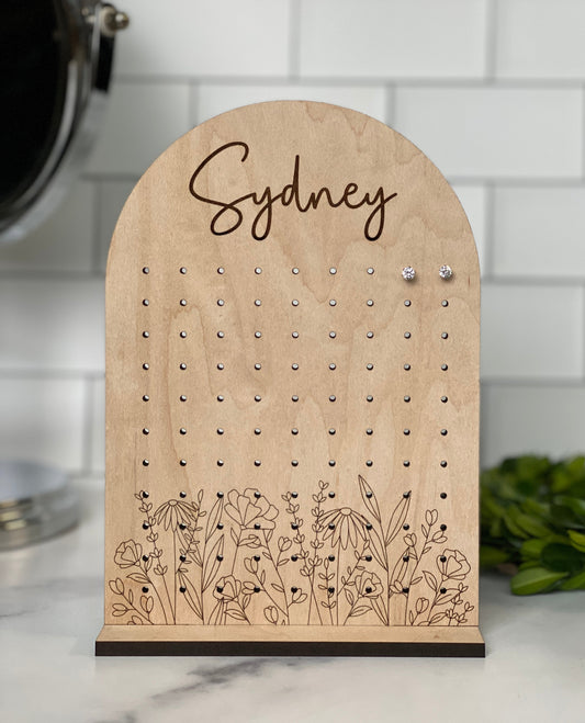 Engraved Floral Earring Display - WS