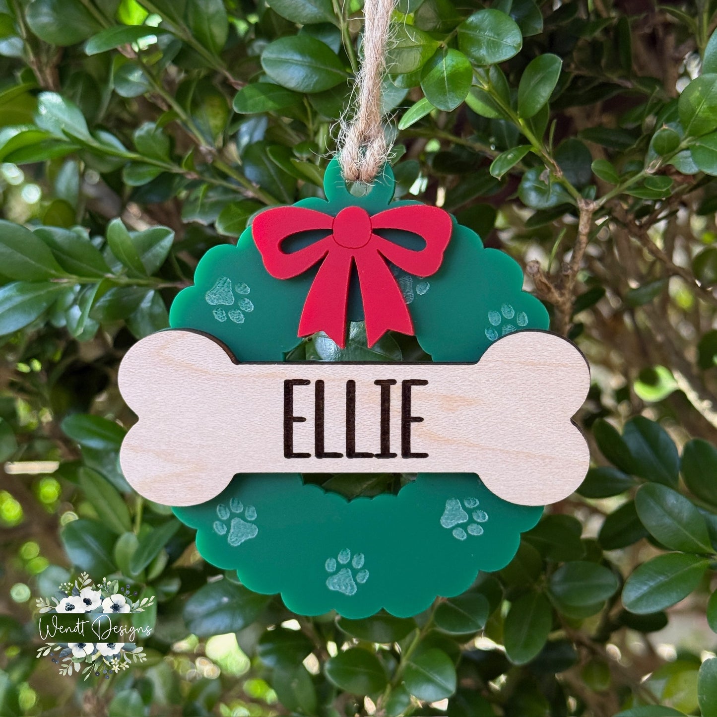 Personalized Dog Bone Wreath Ornament