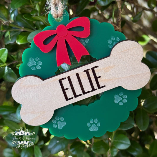 Personalized Dog Bone Wreath Ornament