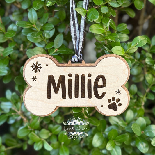 Personalized Wooden Dog Bone Ornament