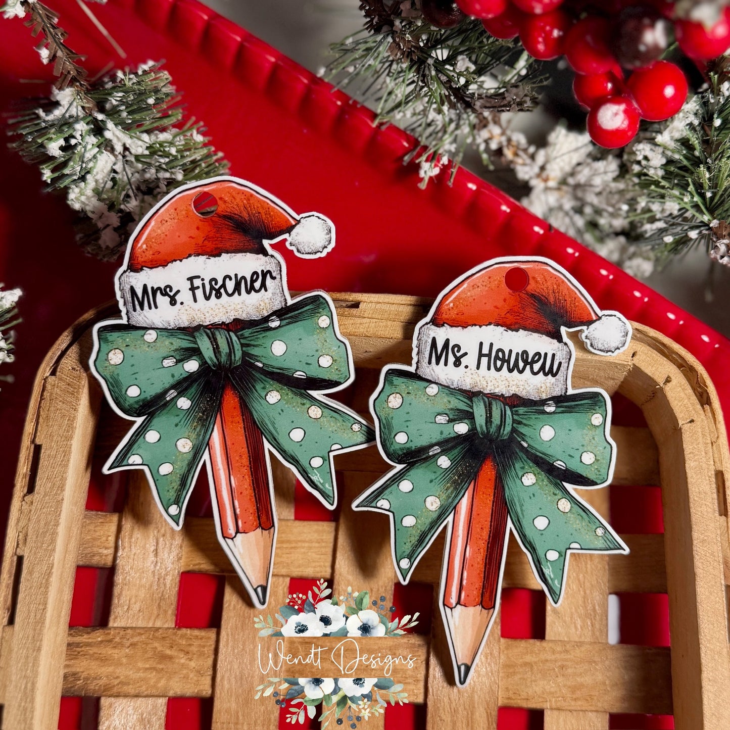 Santa Bow Teacher Ornament
