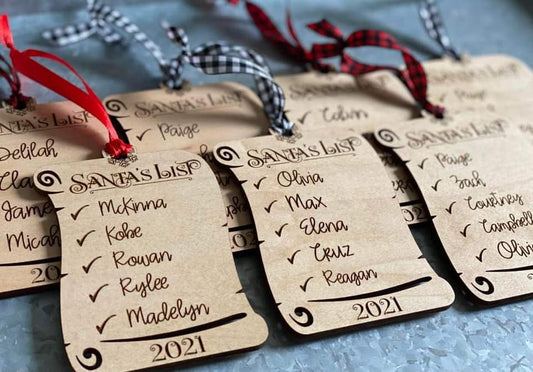 Engraved Santa's List Ornament, Personalized 2023 Family Ornament