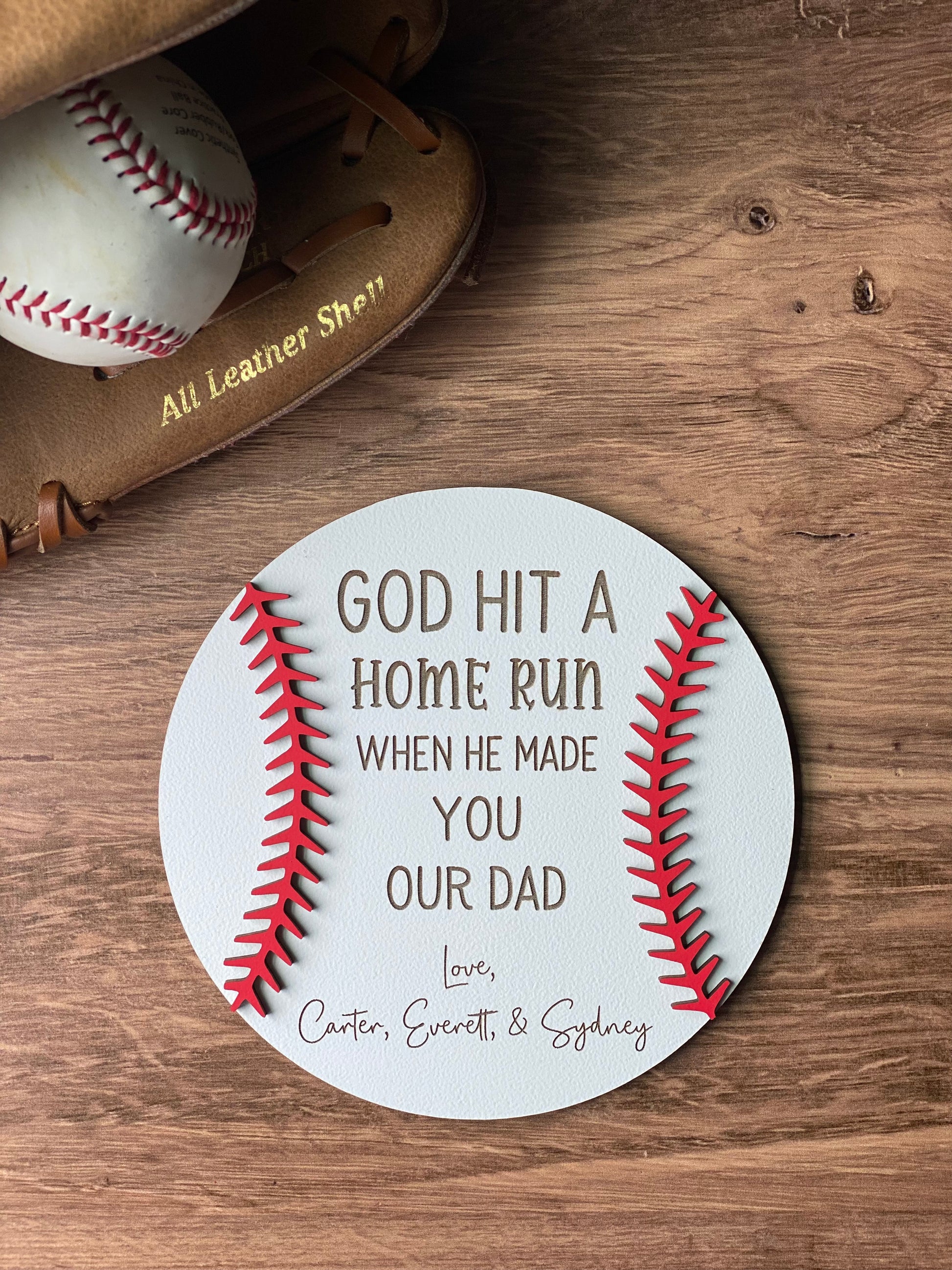 Personalized Baseball Wooden Sign We Hit A Homerun - Father's Day