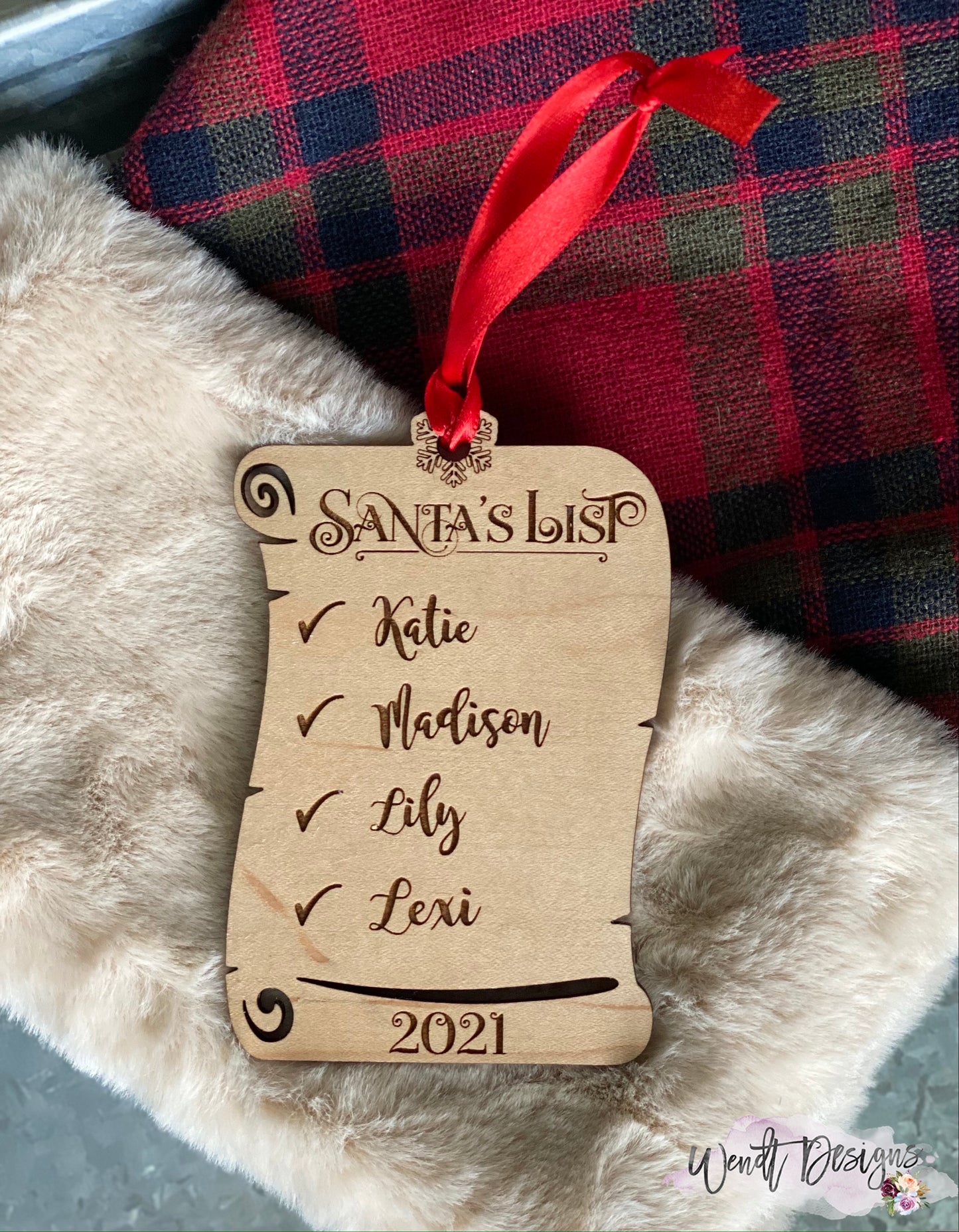 Engraved Santa's List Ornament, Personalized 2023 Family Ornament