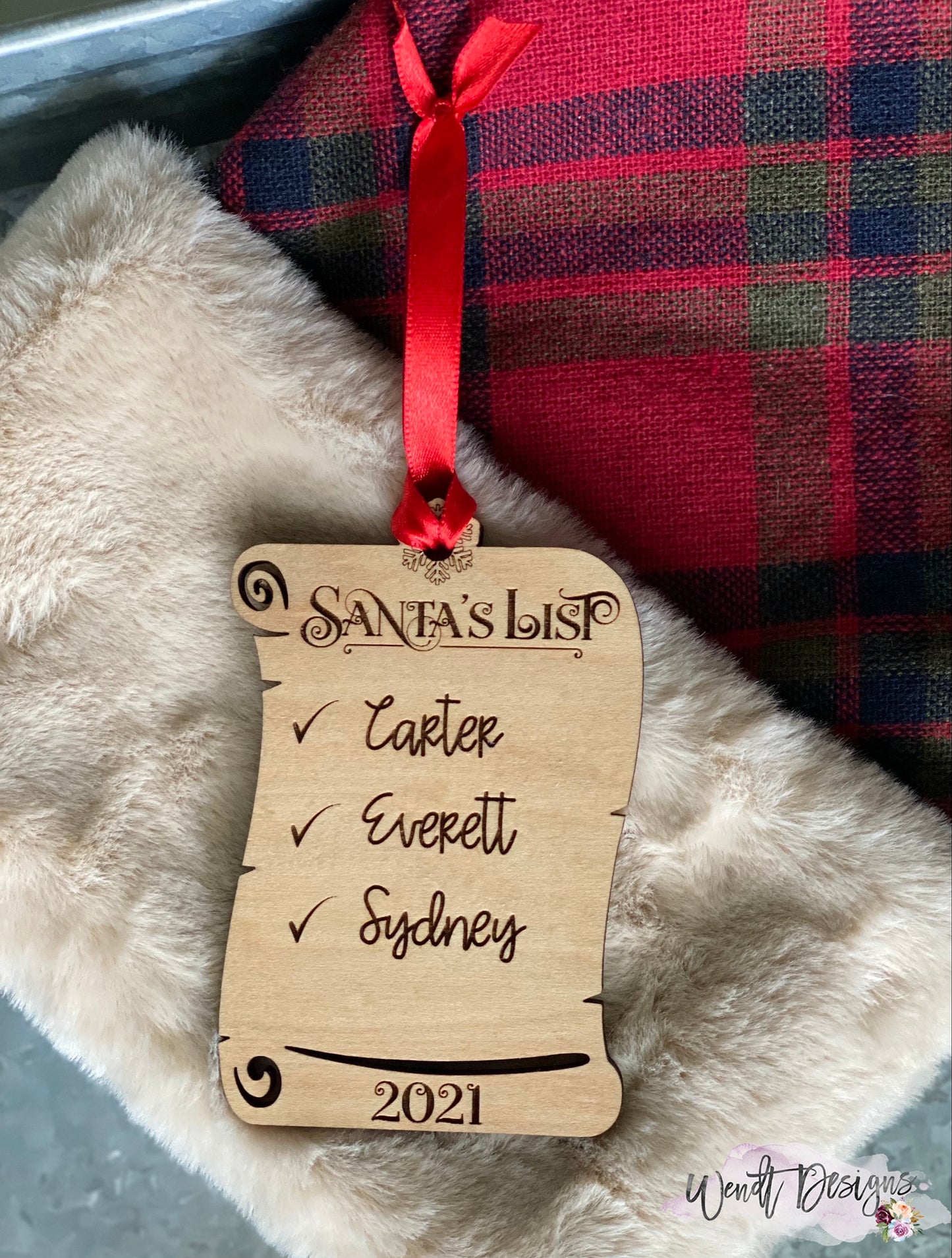 Engraved Santa's List Ornament, Personalized 2023 Family Ornament