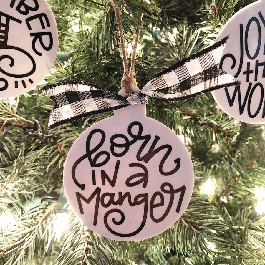 Hand Lettered Christmas Ornaments, Rustic Christmas, Buffalo Plaid Ornaments, Buffalo Check Farmhouse Ornaments, Personalized Ornaments