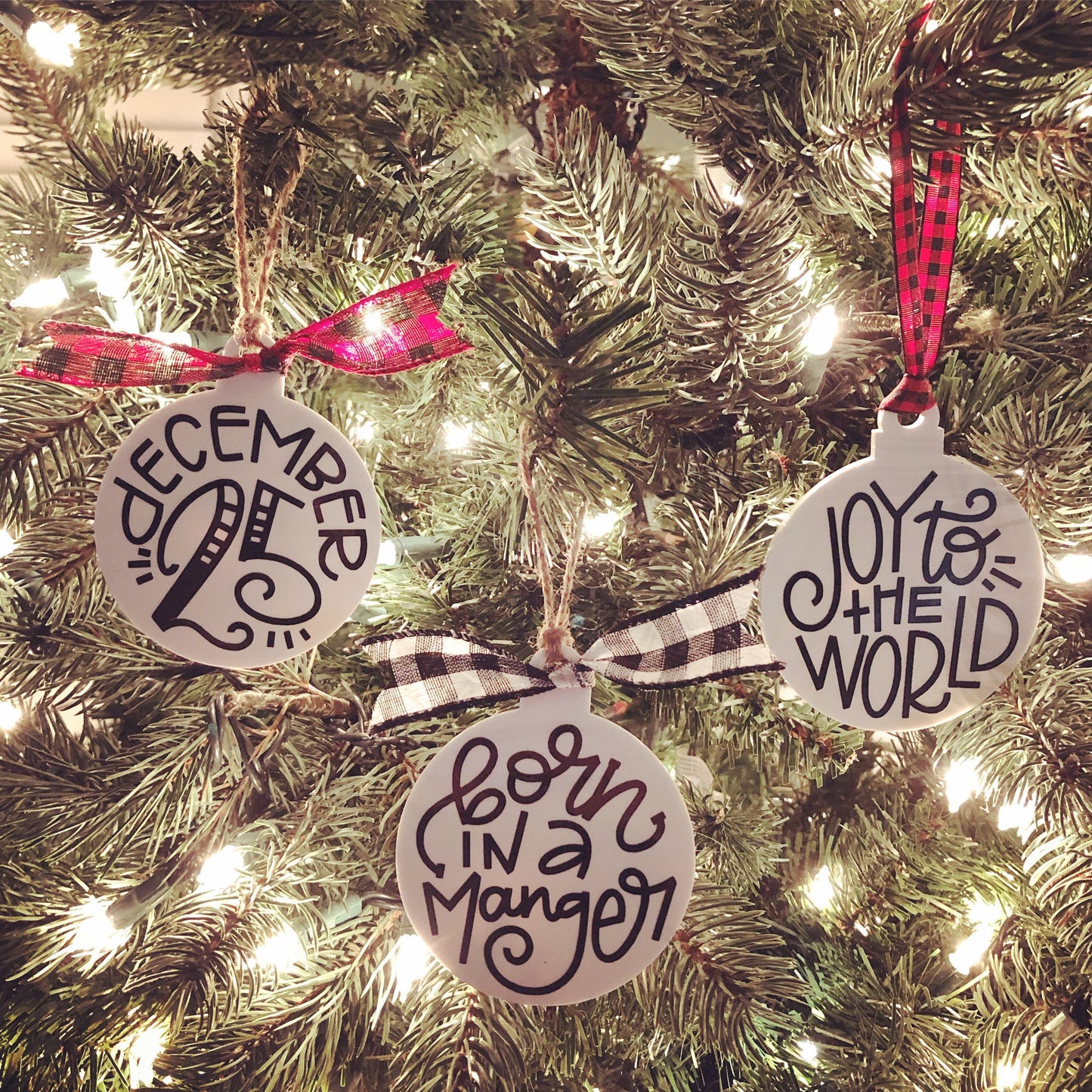 Hand Lettered Christmas Ornaments, Rustic Christmas, Buffalo Plaid Ornaments, Buffalo Check Farmhouse Ornaments, Personalized Ornaments