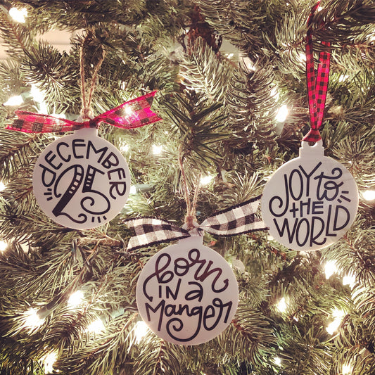 Hand Lettered Christmas Ornaments, Rustic Christmas, Buffalo Plaid Ornaments, Buffalo Check Farmhouse Ornaments, Personalized Ornaments