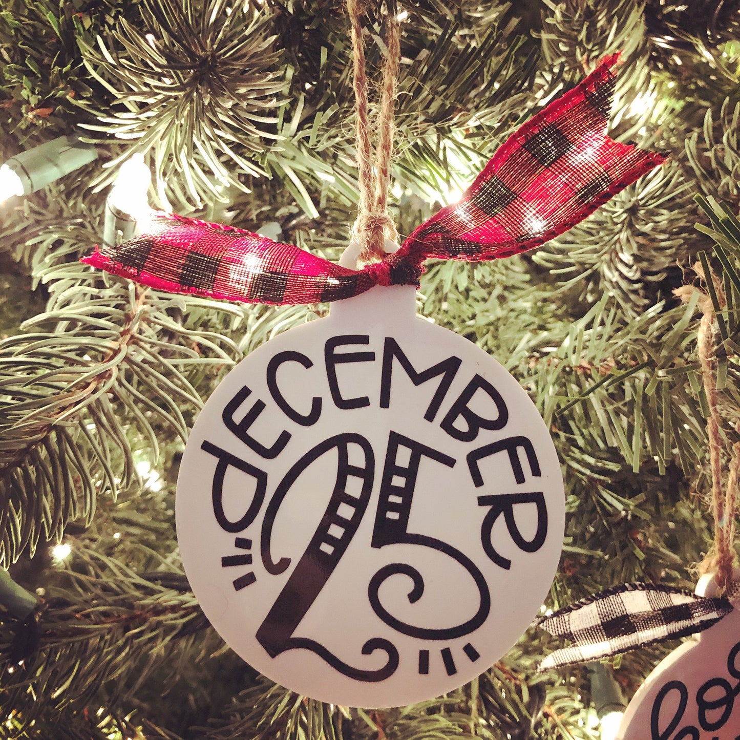 Hand Lettered Christmas Ornaments, Rustic Christmas, Buffalo Plaid Ornaments, Buffalo Check Farmhouse Ornaments, Personalized Ornaments