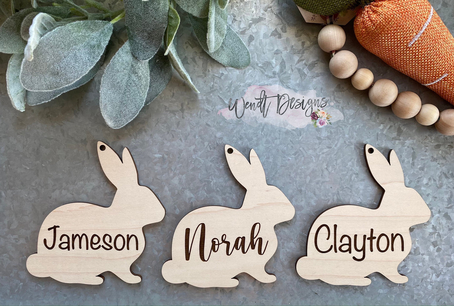 Engraved Bunny Tag with Jute Twine Hanger